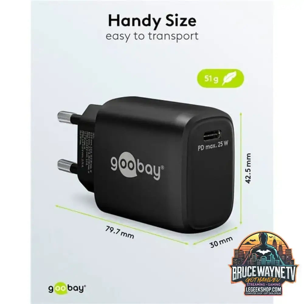 goobay USB-C PD GaN Schnellladegerät 25 Watt schwarz, Power Delivery 3.0 - goobay - vue 5