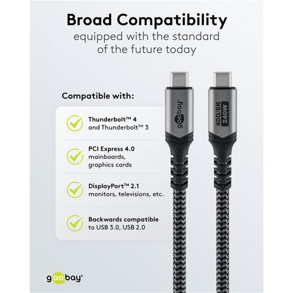goobay USB4 Gen 3x2 câble, USB-C Stecker > USB-C Stecker, 40Gbit/s - goobay - vue 7