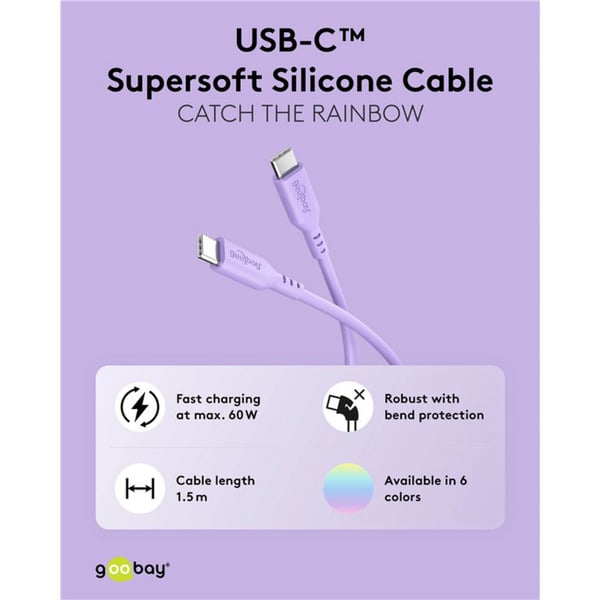 goobay USB 2.0 Silikonkabel lila, USB-C Stecker > USB-C Stecker - goobay - vue 10