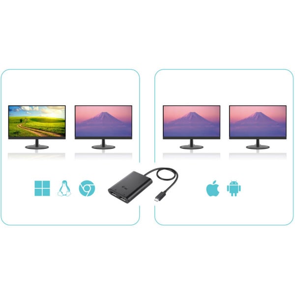 € 30,24 i-tec Video Adapter USB-C > Dual DisplayPort 4K / 60Hz (single 8K / 30Hz) - i-tec - vue 3