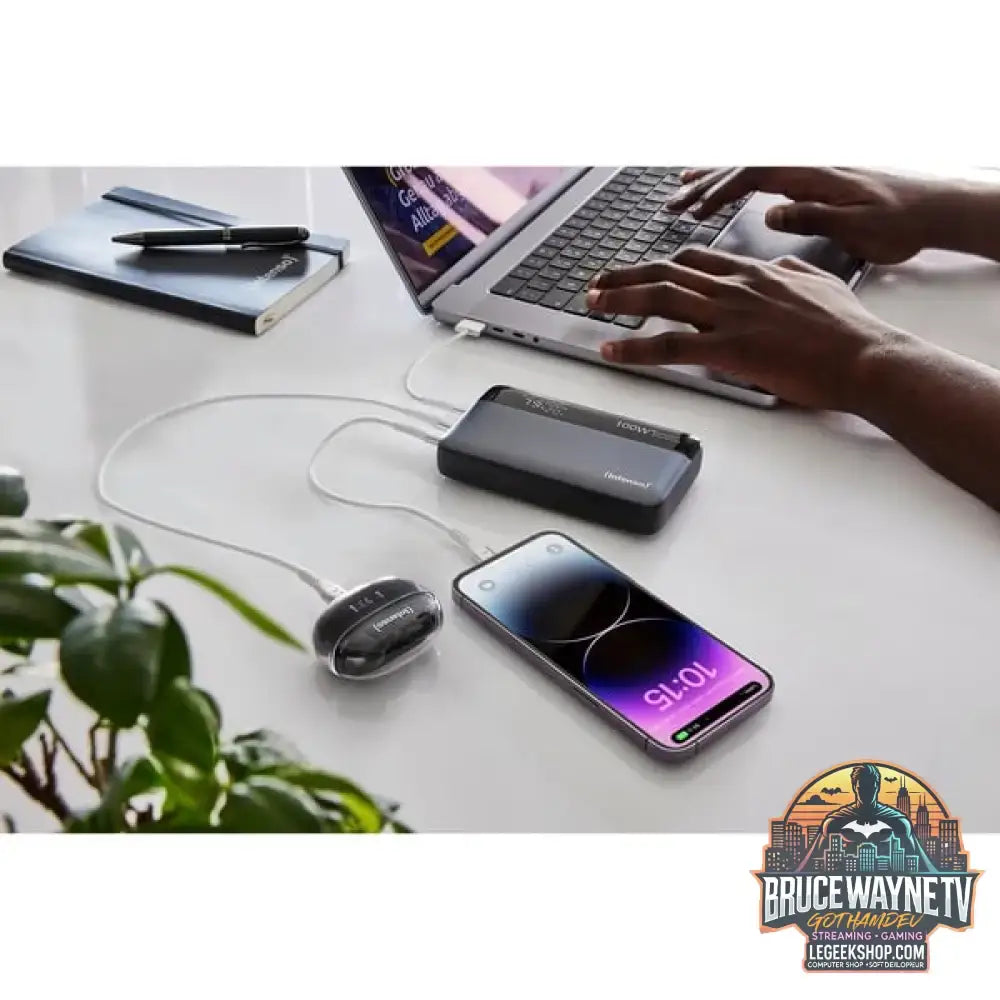 Intenso Powerbank HE20000 grau/schwarz, 20.000 mAh, PD 3.1, Quick Charge 3.0 - Stromquelle: Steckdose, USB-A, USB-C - vue 5