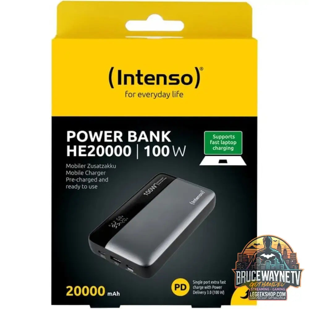 Intenso Powerbank HE20000 grau/schwarz, 20.000 mAh, PD 3.1, Quick Charge 3.0 - Stromquelle: Steckdose, USB-A, USB-C - vue 3