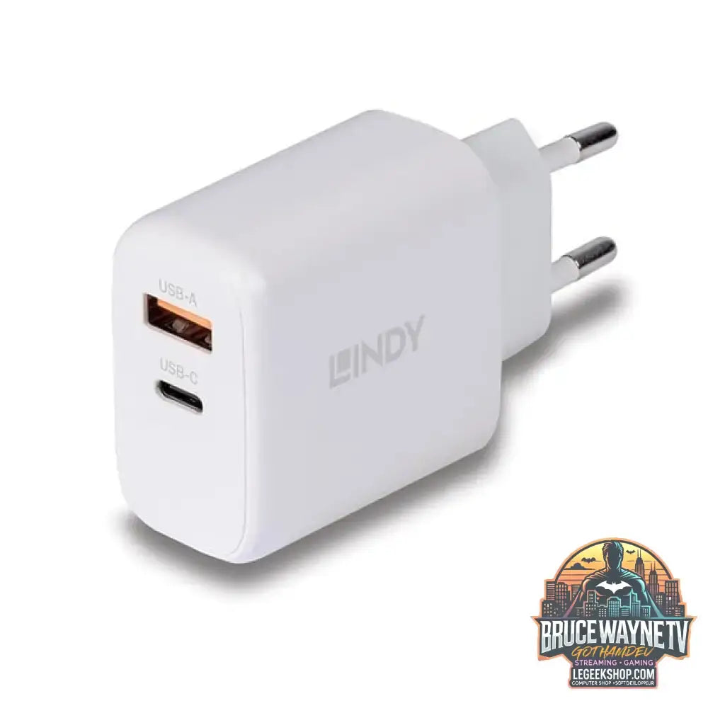 Lindy Ladegerät 65 Watt USB-A & C GaN Charger weiß, 1x USB-A, 1x USB-C PD 3.0, GaN, PPS - Lindy - vue 3