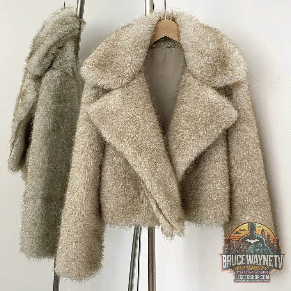 Manteau Court Femme Hiver Fausse Fourrure Col Costume Poches 3 Couleurs - Gray Base With Spray Tip / S - Manteau Femme