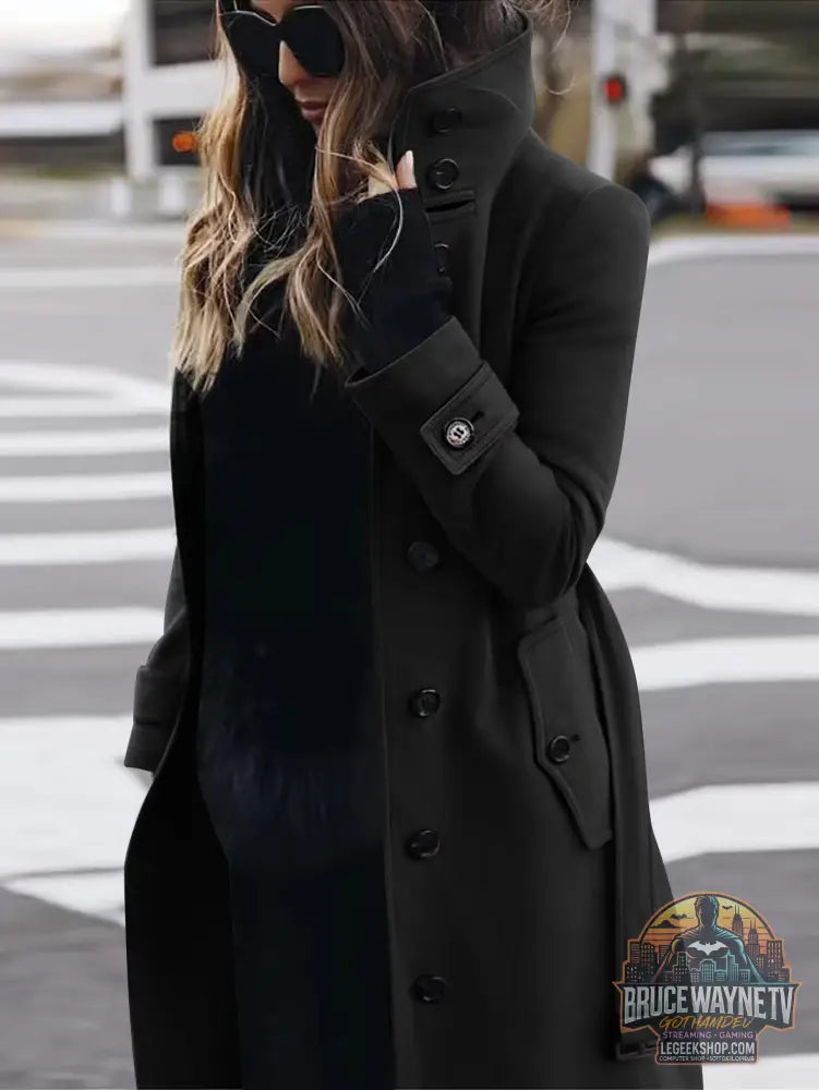 🧥 Manteau Femme Laine Col Montant Slim Fit Élégant 🧥 - Black / S - Manteau Femme