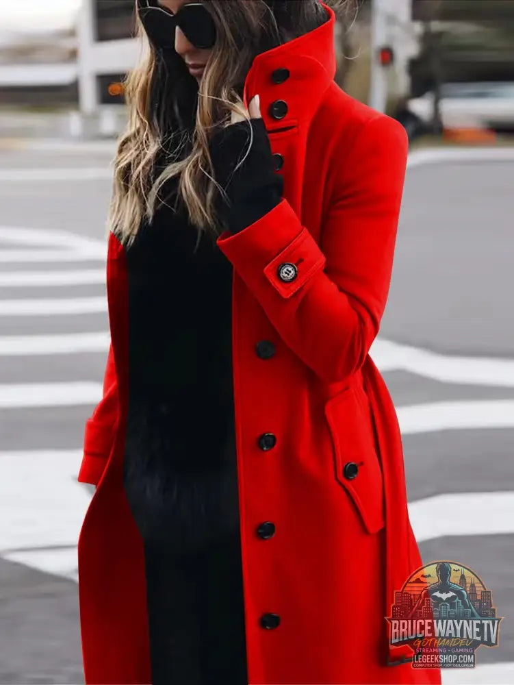 🧥 Manteau Femme Laine Col Montant Slim Fit Élégant 🧥 - Red / S - Manteau Femme