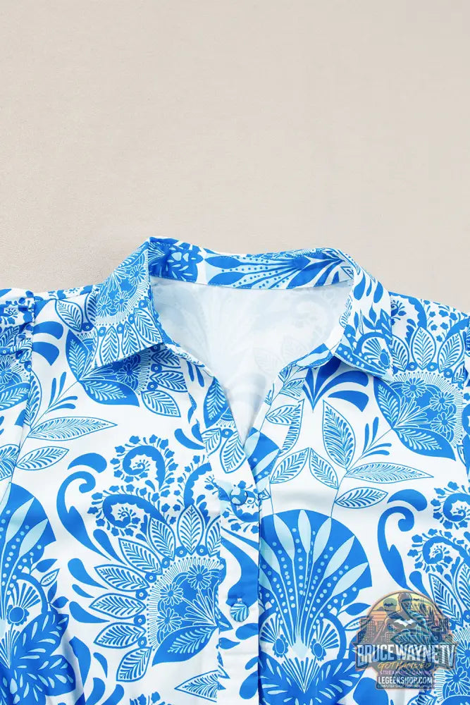 Mini-robe à volants à la taille avec cordon de serrage et imprimé floral rétro bleu ciel - Dresses/Floral Dresses