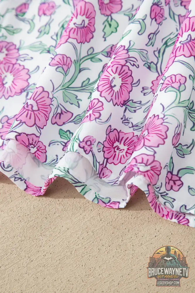 Mini-Robe Femme Patchwork Floral et Rayures - Bretelles Noeud Papillon - Sans Manches - Bleu Ciel et Rose - Robe Femme