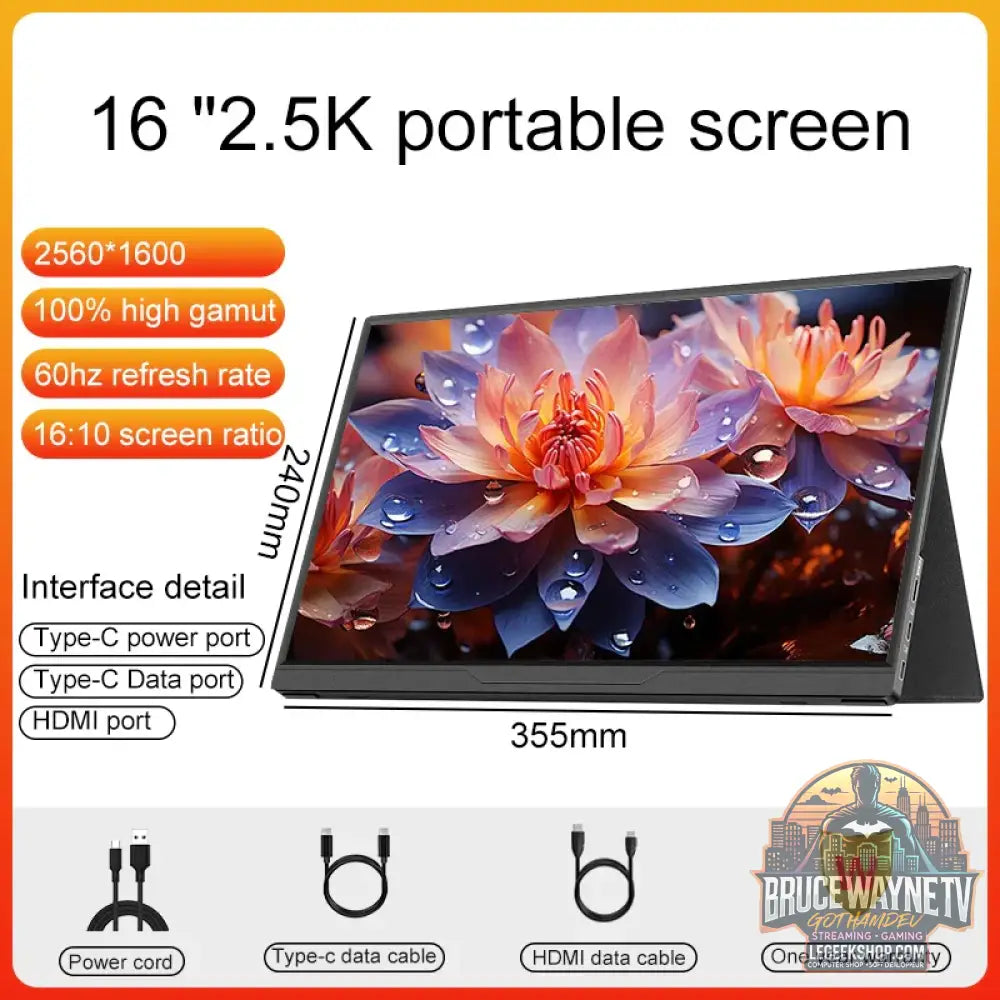 Moniteur Portable 16 pouces 2.5K/120HZ/100% sRGB pour ordinateur Portable XBox PS4/5 commutateur téléphone Portable