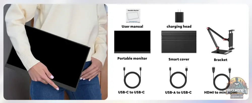 Moniteur portable Amoudo 15,6 pouces 1920x1080P avec support de bureau USB Type-C Mini HDMI deuxième écran pour PS4