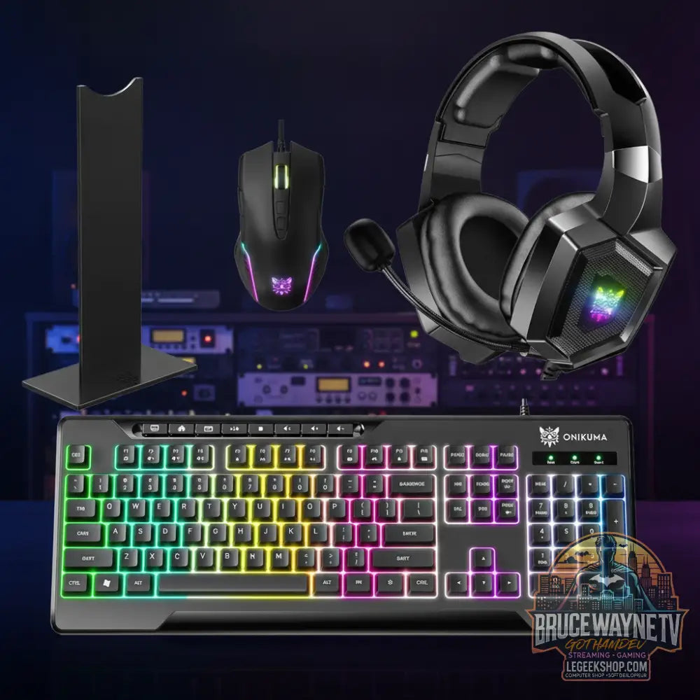 Ensemble de jeu ONIKUMA complet avec casque RVB, clavier, souris et support. Idéal pour LeGeekShop