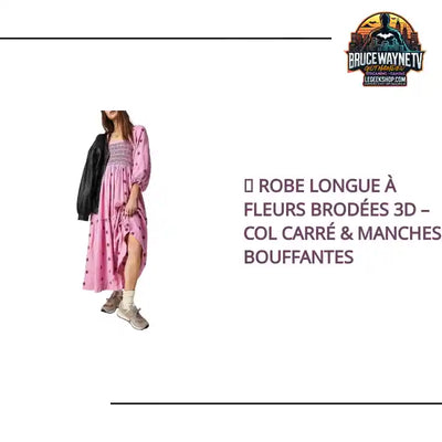 🌺 Robe longue &agrave; fleurs brod&eacute;es 3D &ndash; Col carr&eacute; & manches bouffantes by@Outfy