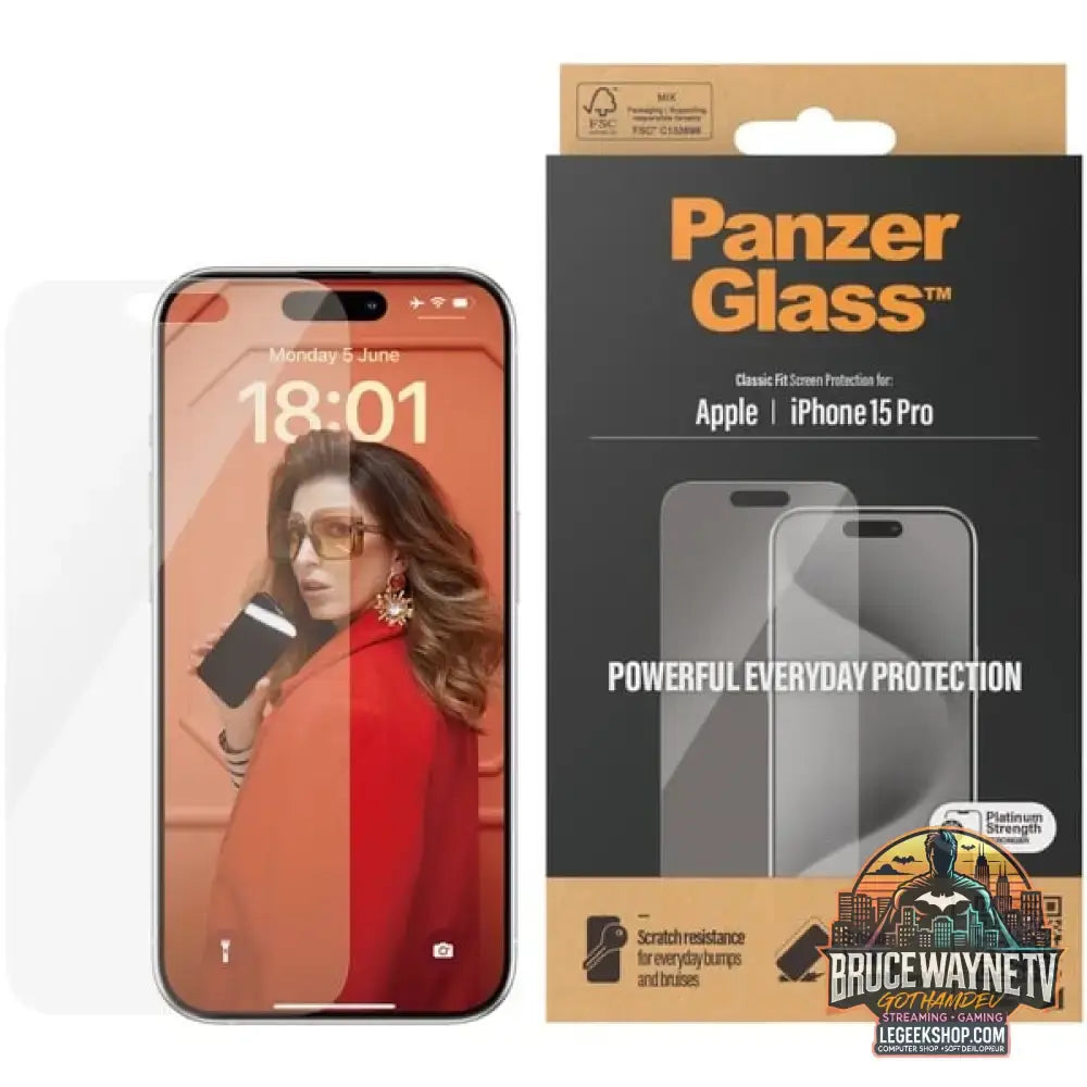 PanzerGlass Displayschutz Classic Fit, Schutzfolie transparent, iPhone 15 Pro - PanzerGlass - vue 3