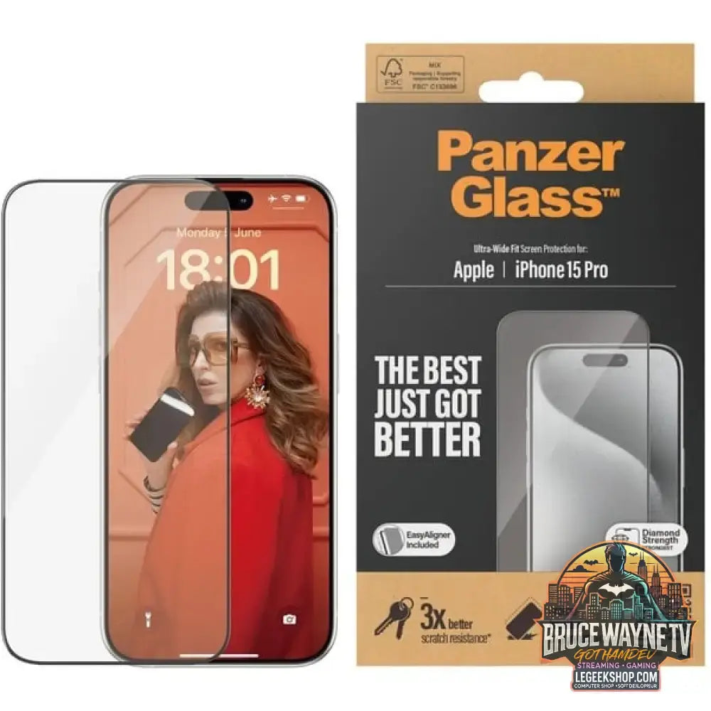 PanzerGlass Displayschutz, Schutzfolie transparent/schwarz, iPhone 15 Pro, EasyAligner - PanzerGlass - vue 4