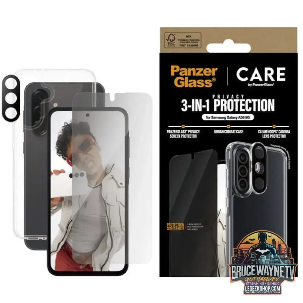PanzerGlass Flagship 3-in-1 Privacy Set transparent/weiß, Samsung Galaxy A36 5G, QI-kompatibel, EasyAligner - PanzerGlass - vue 4