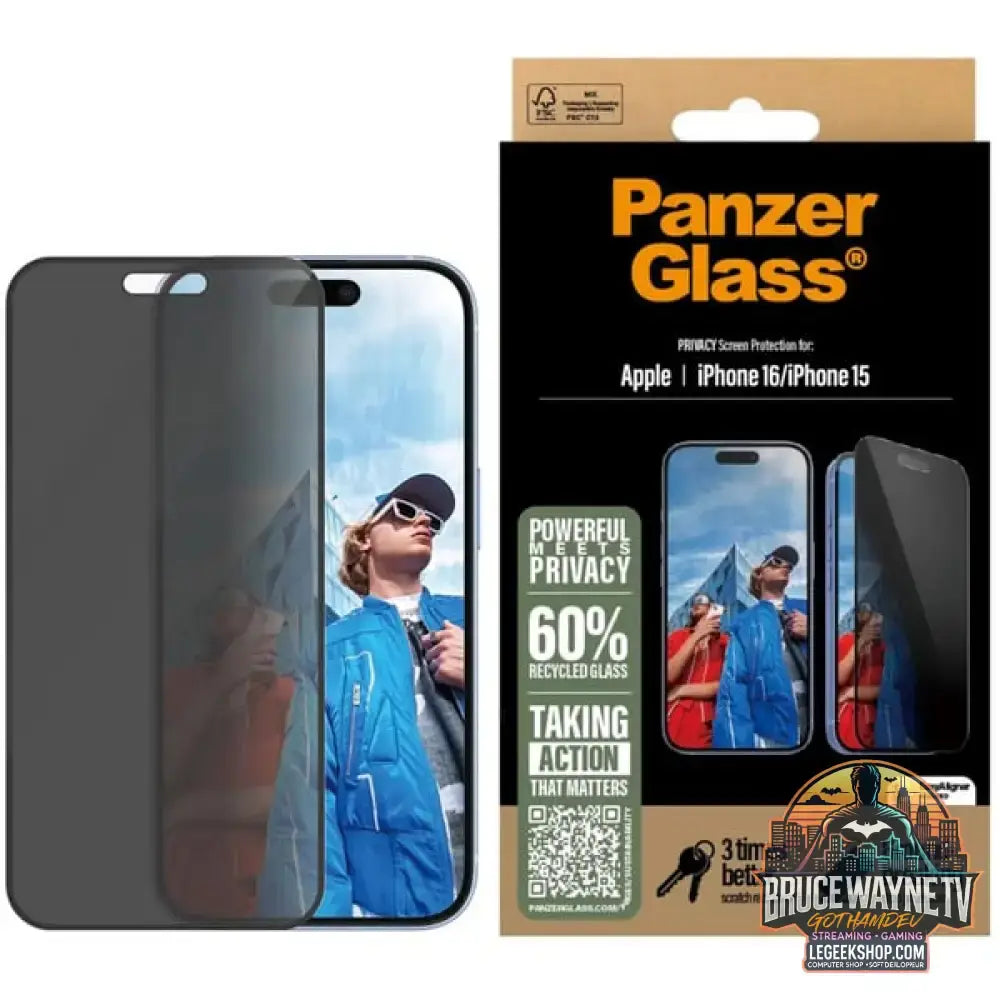 PanzerGlass Privacy Displayschutz Ultra-Wide Fit, Schutzfolie transparent, iPhone 16 / 15 - PanzerGlass - vue 4