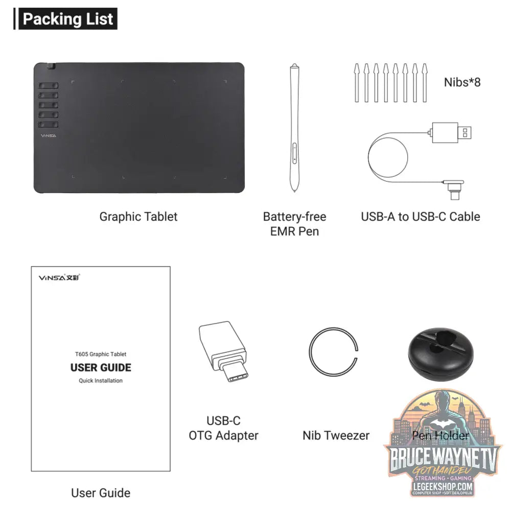 Tablette Graphique VINSA T1161 Ultra-Mince, 8192 Niveaux de Pression Stylet sans Batterie - T906 - Tablette Graphique