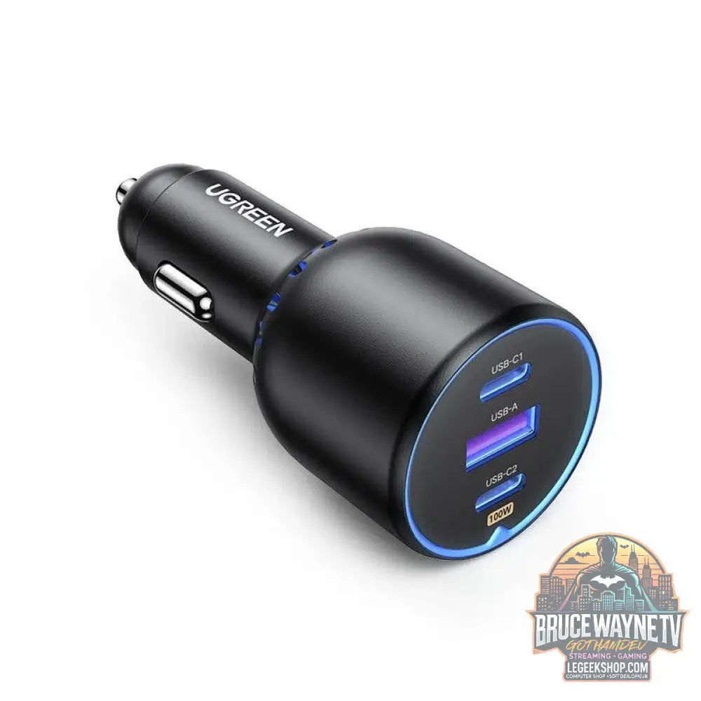 UGREEN 130W 3-Port Fast Car Charger, chargeur noir / bleu