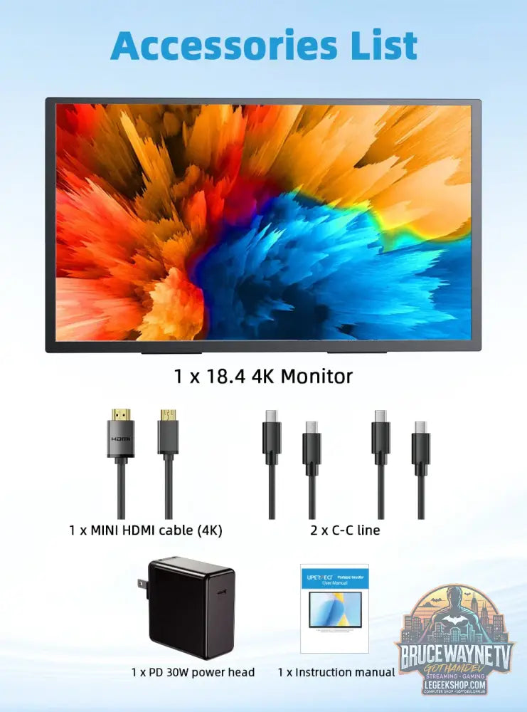 UPERFECT 18,4 pouces 4K QLED moniteur portable jeux 3840 * 2160 écran d’ordinateur FreeSync HDR ultra-mince prolonger
