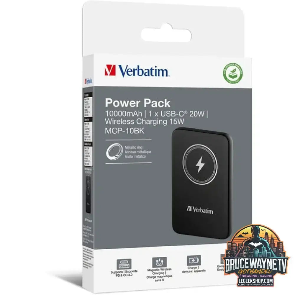 Verbatim Wireless Powerbank Charge 'n' Go 10.000mAh schwarz, Qi, PD 3.0, Quick Charge 3.0 - Stromquelle: Steckdose, USB-C - vue 3