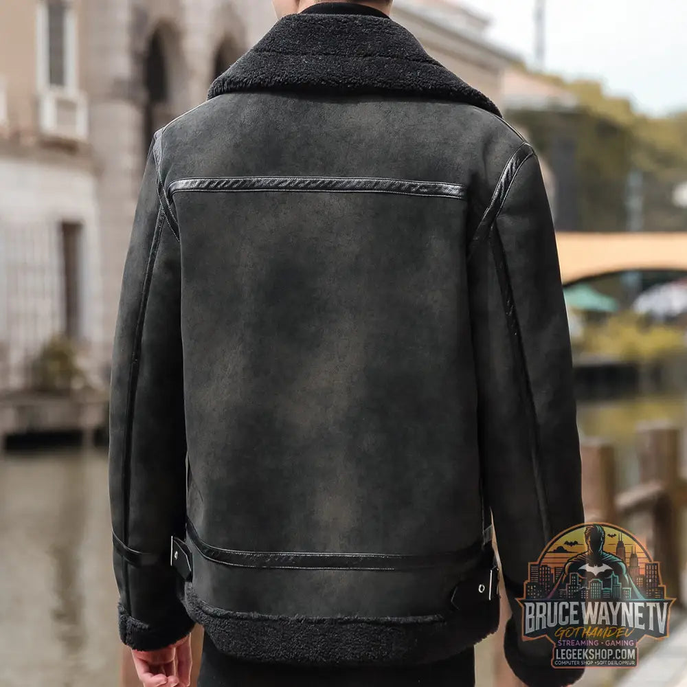 Veste Biker Cuir Artificiel Laine Agneau Homme - manteau Homme