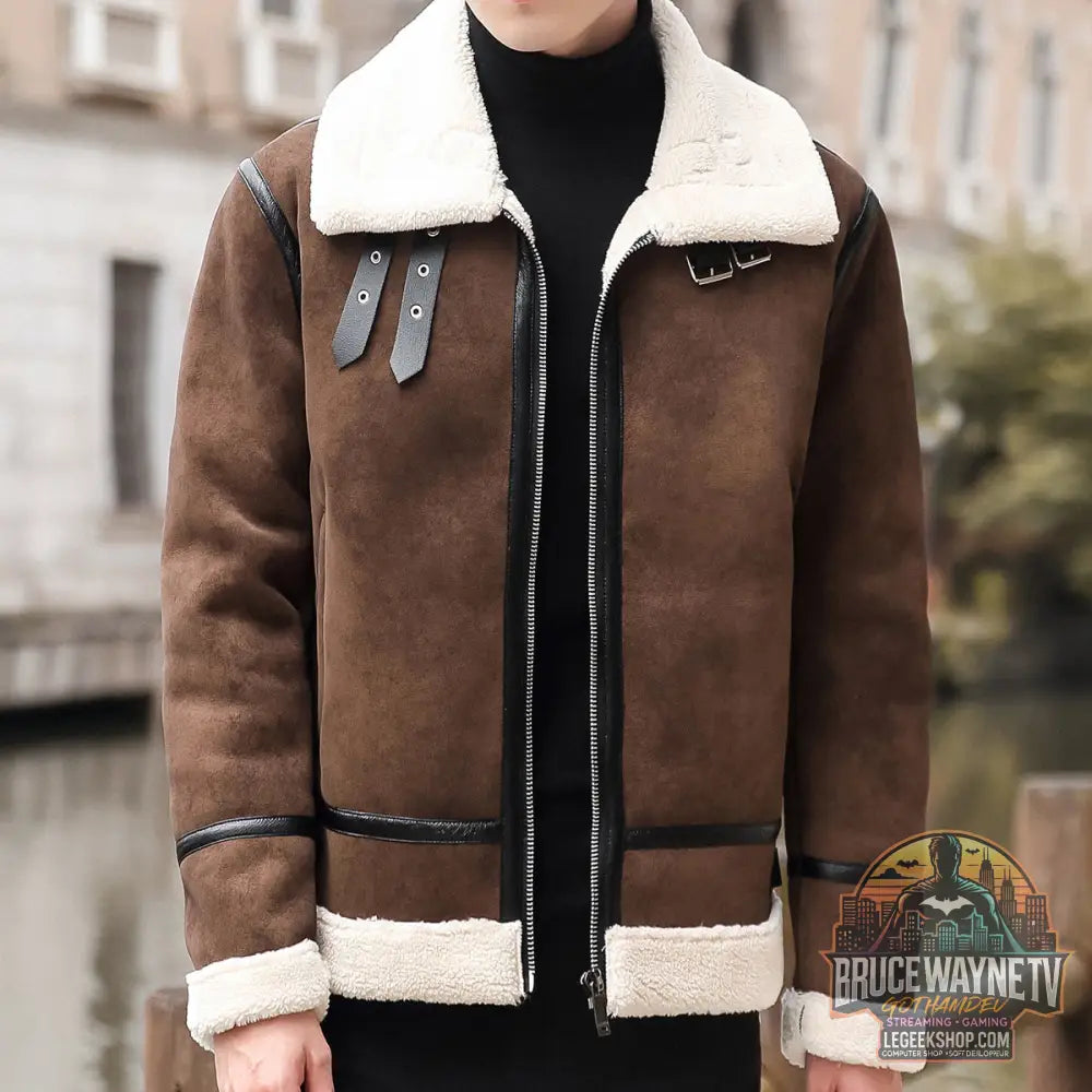Veste Biker Cuir Artificiel Laine Agneau Homme - manteau Homme