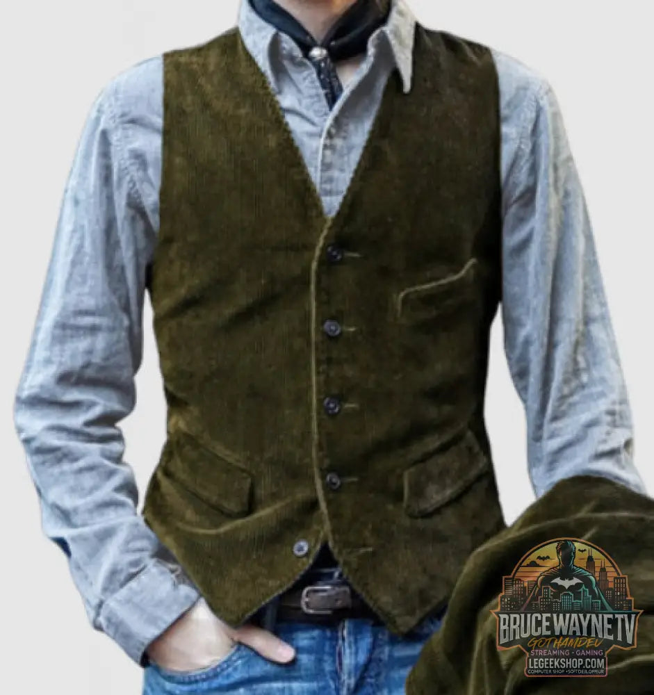Veste Blazer Homme Velours Côtelé Hiver Casual Chaud Noir Marron Vert Bleu - Army Green waistcoat / L - Veste Homme