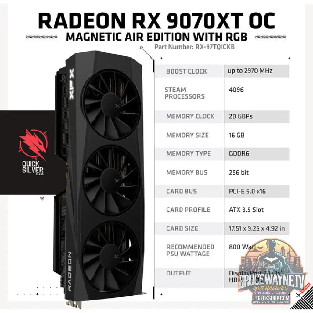 XFX Radeon RX 9070 XT OC Mercury RGB Magnetic Air, carte graphique - XFX - vue 8